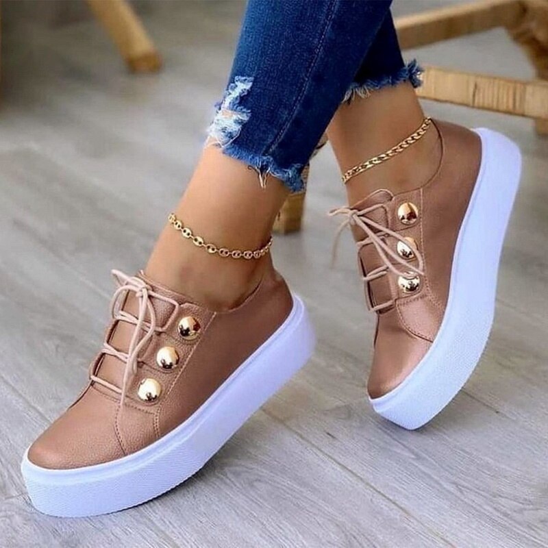 Women's Metallic Platform Sneakers with Decorative Buttons