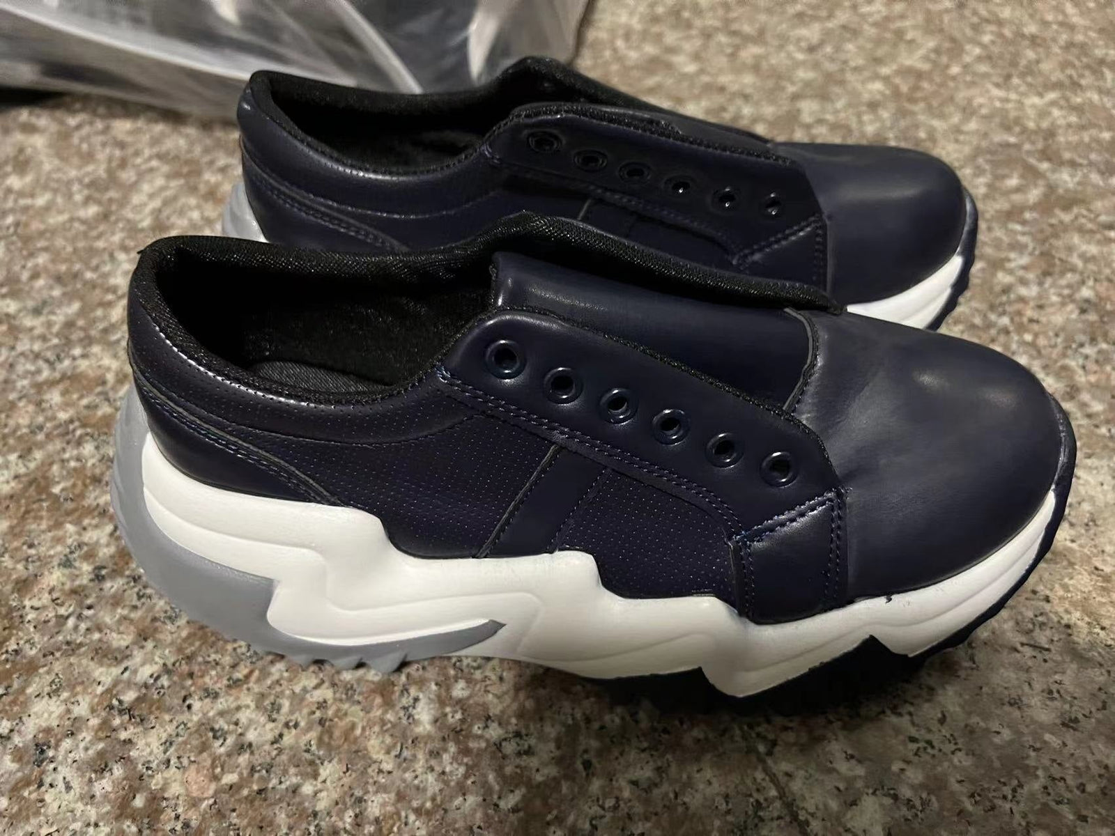 Women's Chunky Wave Sole Sneakers | White and Navy Blue Shoes