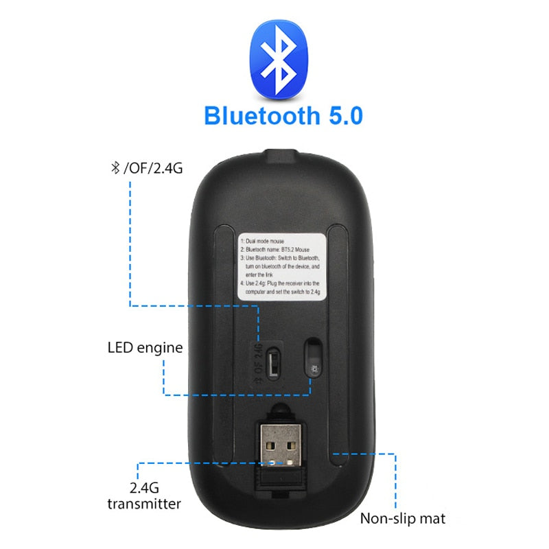 Wireless Rechargeable Bluetooth Mouse with RGB LED Backlight