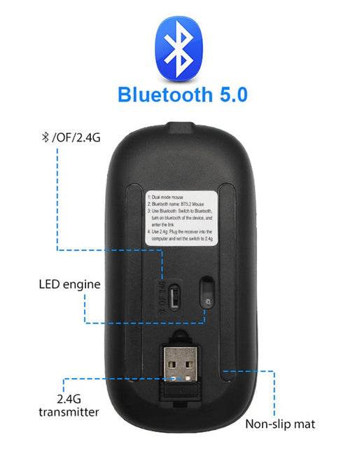 Load image into Gallery viewer, Wireless Rechargeable Bluetooth Mouse with RGB LED Backlight
