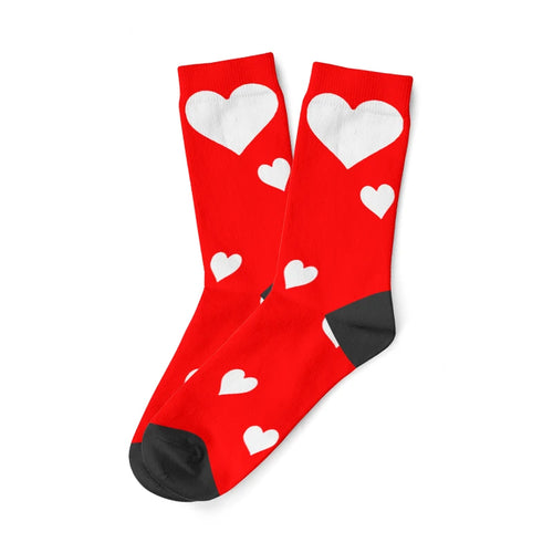 Custom Printed Socks with Couples' Faces and Red Hearts - Personalized