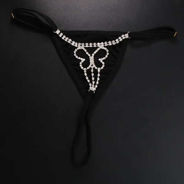 **Delicate Hollow Flower Rhinestone Thong - Sexy Waist Chain Lingerie**