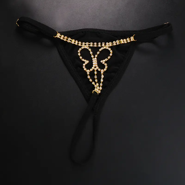 **Delicate Hollow Flower Rhinestone Thong - Sexy Waist Chain Lingerie**