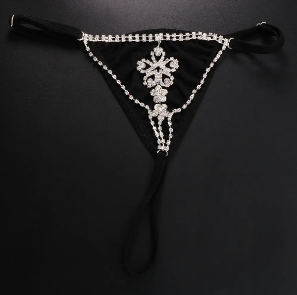 **Delicate Hollow Flower Rhinestone Thong - Sexy Waist Chain Lingerie**