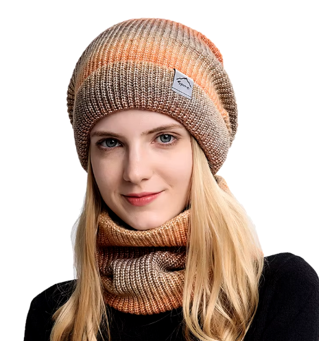 Cozy Knit Beanie and Neck Warmer Set – Gradient Color Winter Hat for Women