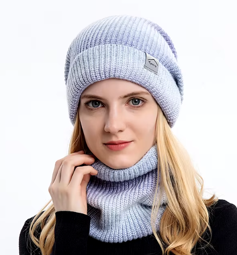 Cozy Knit Beanie and Neck Warmer Set – Gradient Color Winter Hat for Women