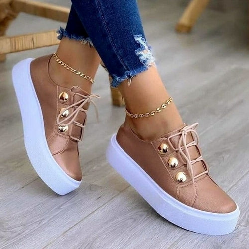 Women's Metallic Platform Sneakers with Decorative Buttons