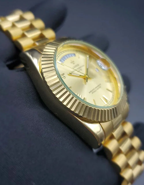 Load image into Gallery viewer, Luxury Gold-Tone Day-Date Quartz Men&#39;s Watch with Roman Numerals
