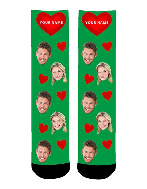 Load image into Gallery viewer, Custom Printed Socks with Couples&#39; Faces and Red Hearts - Personalized
