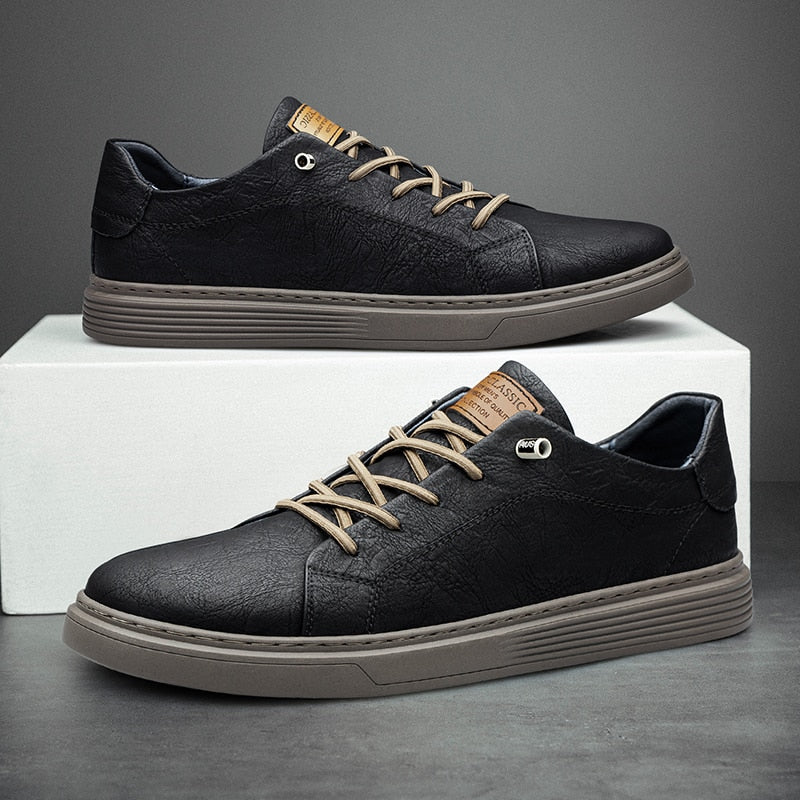 Men's Leather Casual Sneakers - Stylish Low-Top