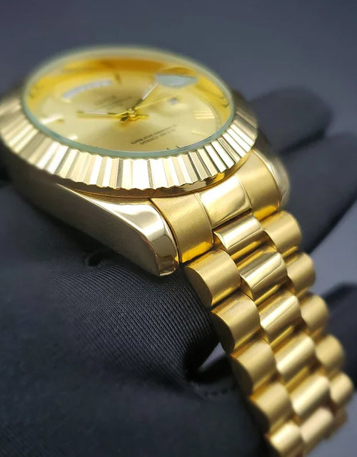 Load image into Gallery viewer, Luxury Gold-Tone Day-Date Quartz Men&#39;s Watch with Roman Numerals
