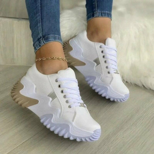 Women's Chunky Wave Sole Sneakers | White and Navy Blue Shoes