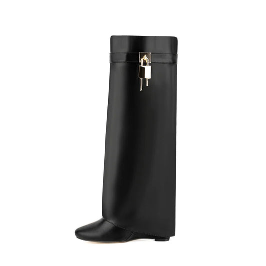 Padlock Knee-High Boots - Fashion Statement Footwear