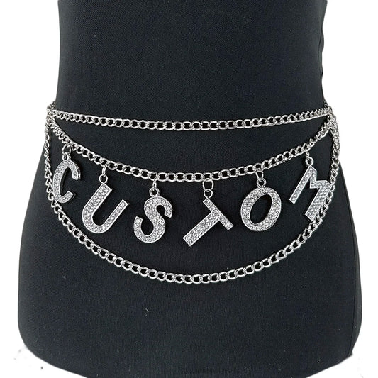 Custom DIY Rhinestone Chain Belt with Personalized Letter Charms