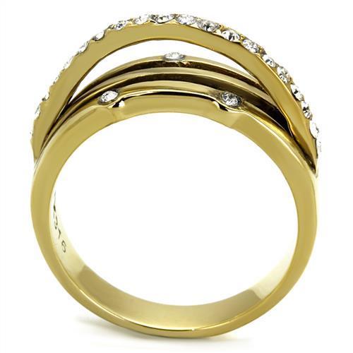 Women's Gold-Plated Crossover Ring with Cubic Zirconia Accents