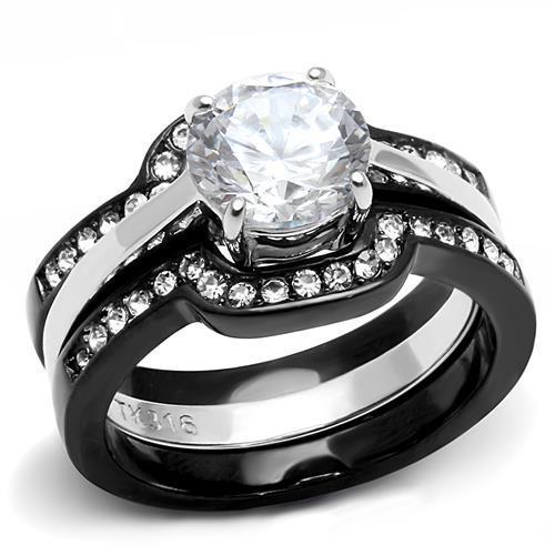 Load image into Gallery viewer, Women&#39;s Black Stainless Steel Ring Set with Round Cut Crystal
