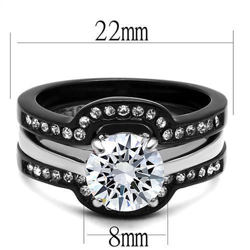 Load image into Gallery viewer, Women&#39;s Black Stainless Steel Ring Set with Round Cut Crystal
