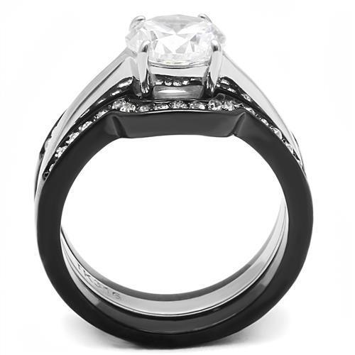 Load image into Gallery viewer, Women&#39;s Black Stainless Steel Ring Set with Round Cut Crystal
