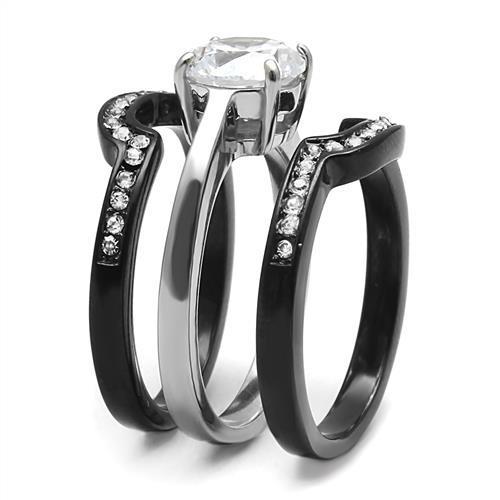 Load image into Gallery viewer, Women&#39;s Black Stainless Steel Ring Set with Round Cut Crystal
