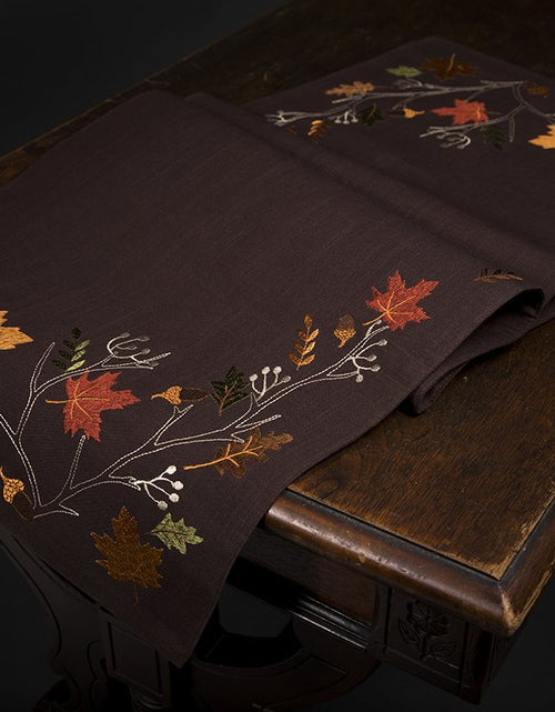 Load image into Gallery viewer, Elegant Autumn Embroidered Table Runner | Fall Leaves Design
