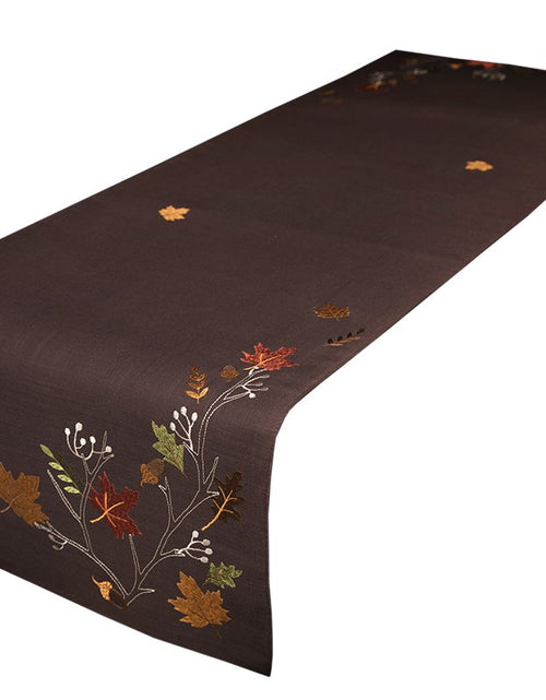 Load image into Gallery viewer, Elegant Autumn Embroidered Table Runner | Fall Leaves Design
