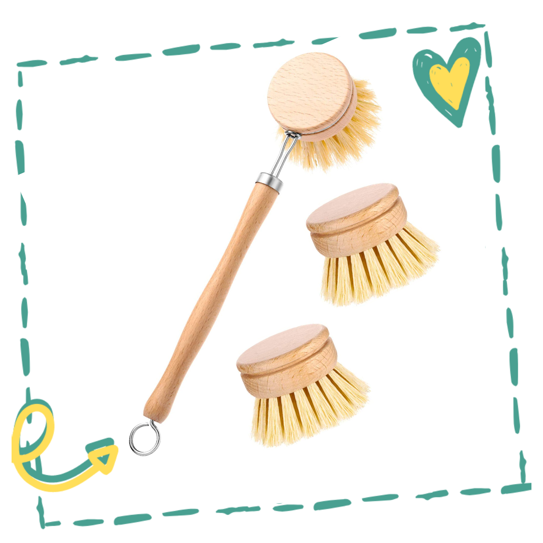 Eco-Friendly Wooden Dish Brush Set with Replaceable Heads