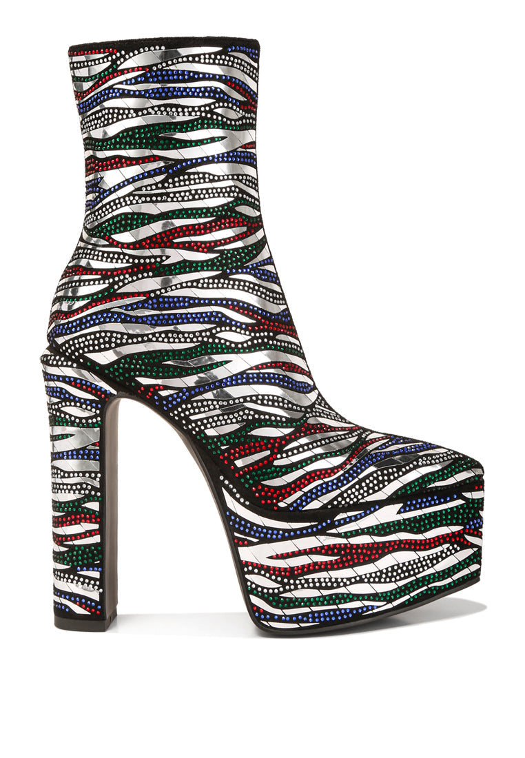 Women's Multicolor Striped Platform Ankle Boots