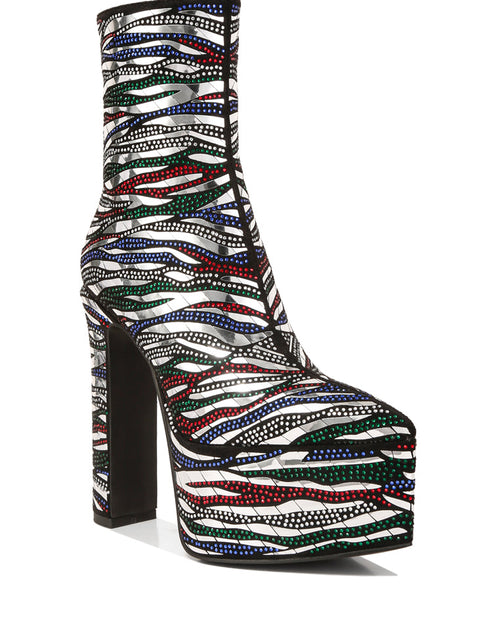 Load image into Gallery viewer, Women&#39;s Multicolor Striped Platform Ankle Boots
