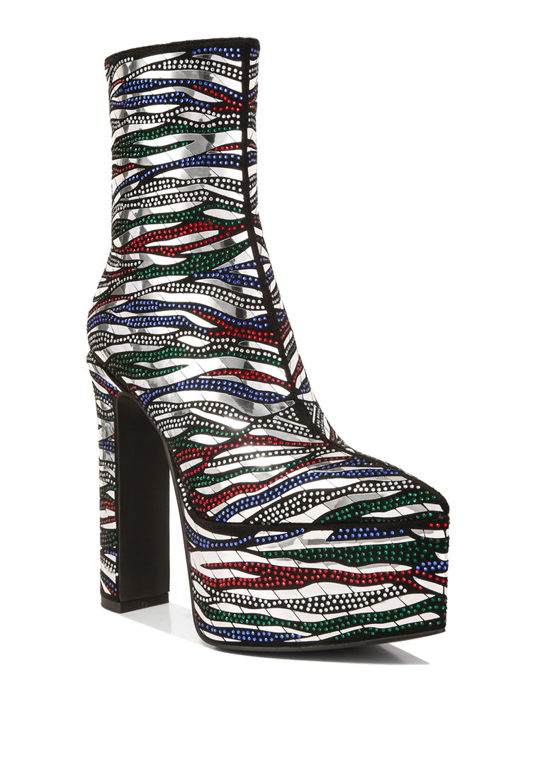 Women's Multicolor Striped Platform Ankle Boots