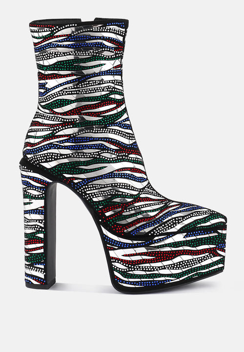 Women's Multicolor Striped Platform Ankle Boots