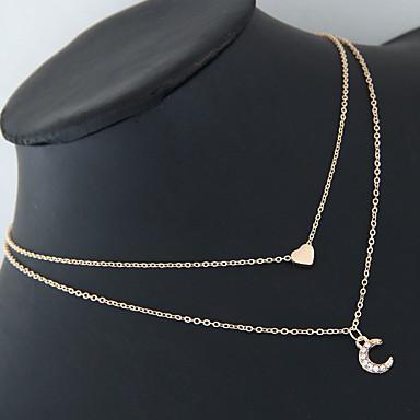 Gold-Tone Layered Necklace w/ Heart & Crystal Crescent Moon Pendants