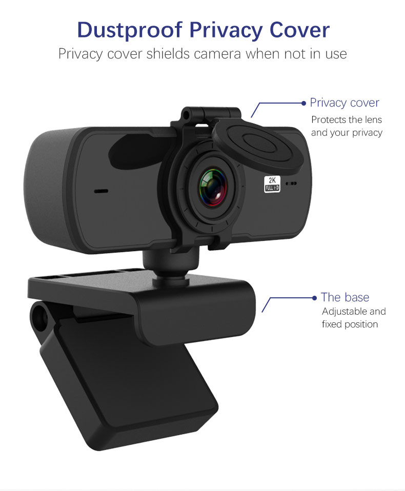 2K HD Webcam with Privacy Cover, Built-in Microphone and Auto Focus