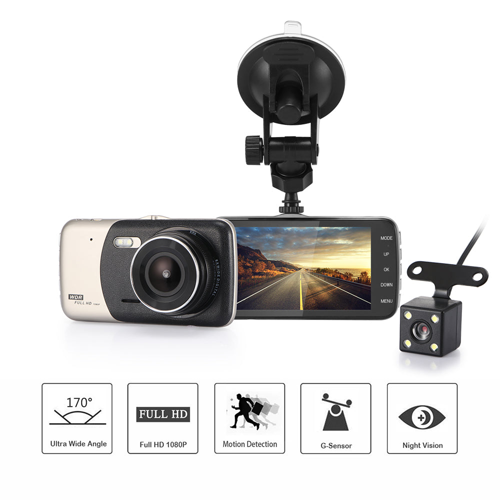 Dual Dash Cam with Full HD 1080P, 170° Wide Angle, Night Vision