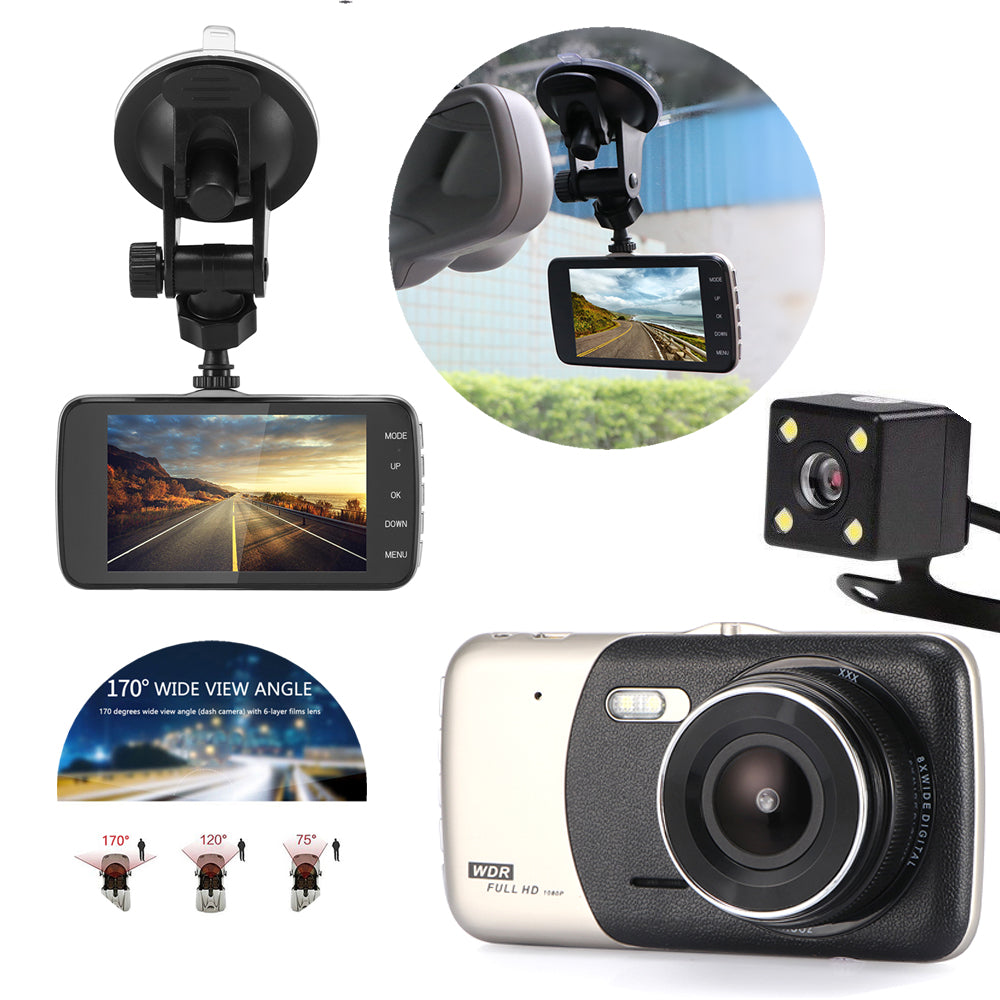 Dual Dash Cam with Full HD 1080P, 170° Wide Angle, Night Vision