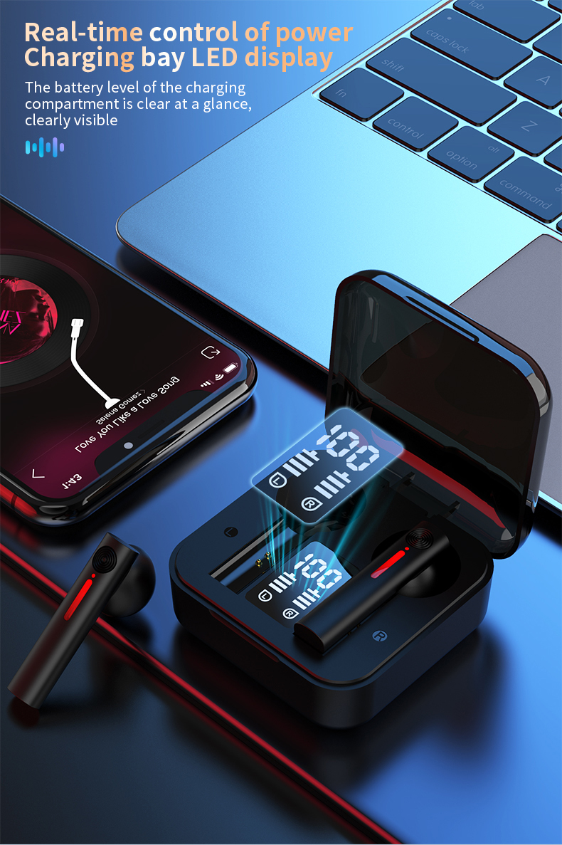 Wireless Bluetooth Earbuds with LED Display Charging Case