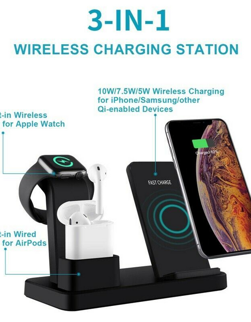 Load image into Gallery viewer, 3-in-1 Wireless Charger for iPhone, Android, Apple Watch, &amp; AirPods
