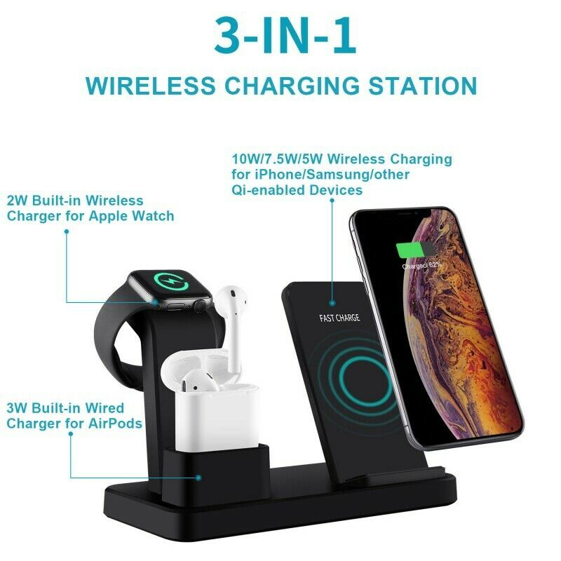 3-in-1 Wireless Charger for iPhone, Android, Apple Watch, & AirPods