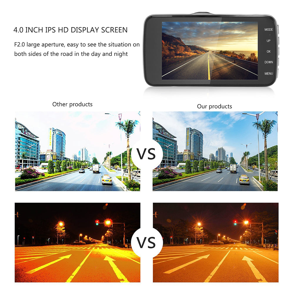 Dual Dash Cam with Full HD 1080P, 170° Wide Angle, Night Vision