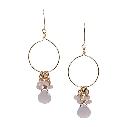 Handcrafted Gold Hoop Earrings with Rose Quartz Gemstone Drops