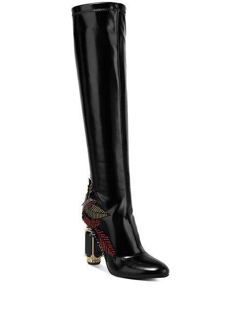 Load image into Gallery viewer, Women&#39;s High Gloss Over-The-Knee Boots with Embellished Heel
