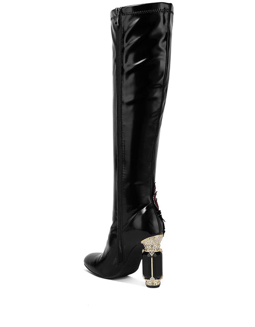 Load image into Gallery viewer, Women&#39;s High Gloss Over-The-Knee Boots with Embellished Heel
