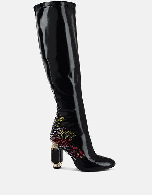 Load image into Gallery viewer, Women&#39;s High Gloss Over-The-Knee Boots with Embellished Heel
