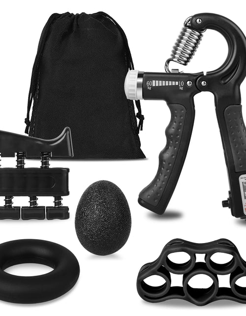 Load image into Gallery viewer, 5Pcs Hand Grip Strengthener Set, Adjustable Resistance 22 to 132Lbs Hand Gripper Strength Trainer, Finger Exerciser, Finger Stretcher, Grip Loop, Stress Relief Ball
