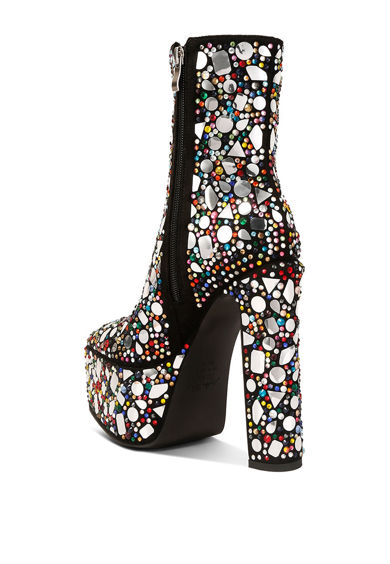 Women's Rhinestone Encrusted Platform Ankle Boots