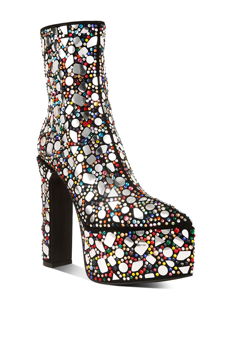 Women's Rhinestone Encrusted Platform Ankle Boots