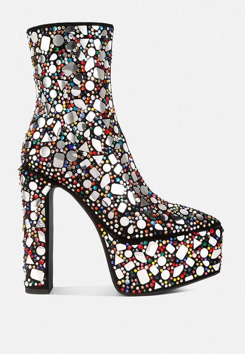 Women's Rhinestone Encrusted Platform Ankle Boots