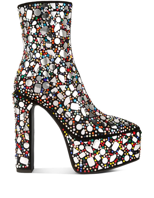 Load image into Gallery viewer, Women&#39;s Rhinestone Encrusted Platform Ankle Boots
