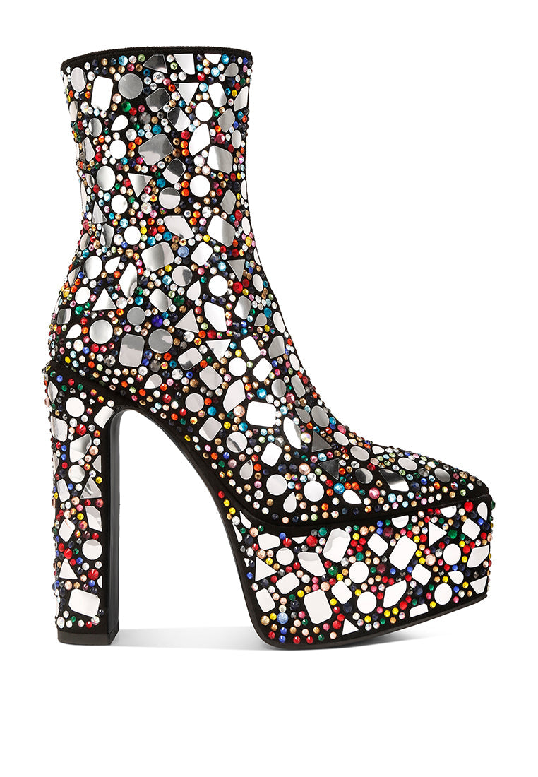 Women's Rhinestone Encrusted Platform Ankle Boots