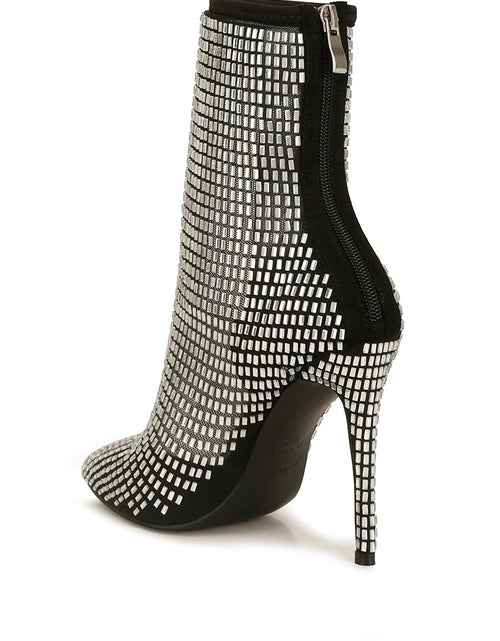 Load image into Gallery viewer, Women&#39;s Rhinestone Mesh Stiletto Ankle Boots
