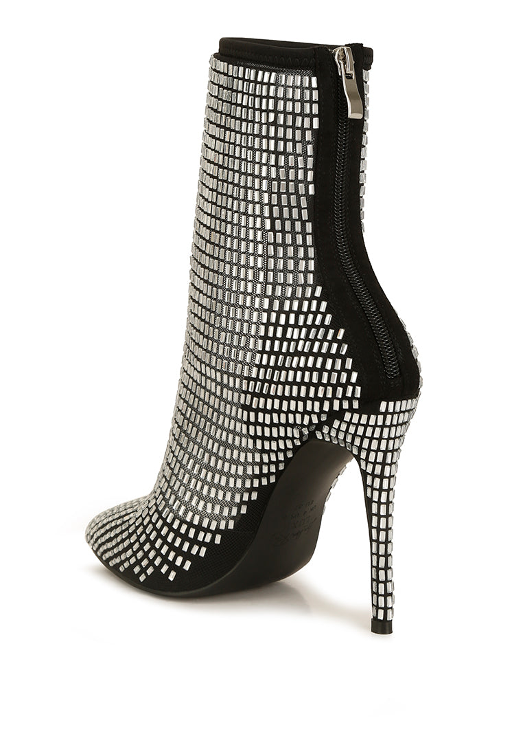 Women's Rhinestone Mesh Stiletto Ankle Boots